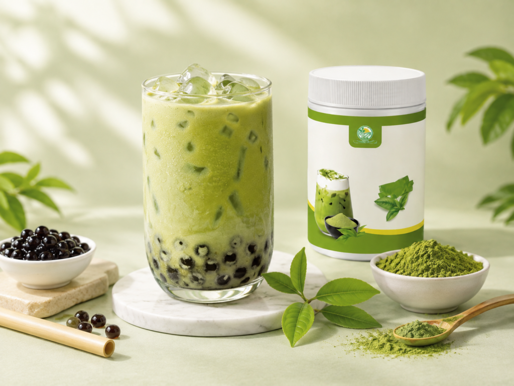 Bột matcha trà xanh TNV Food Hình minh họa trà sữa matcha với bột matcha TNV Food