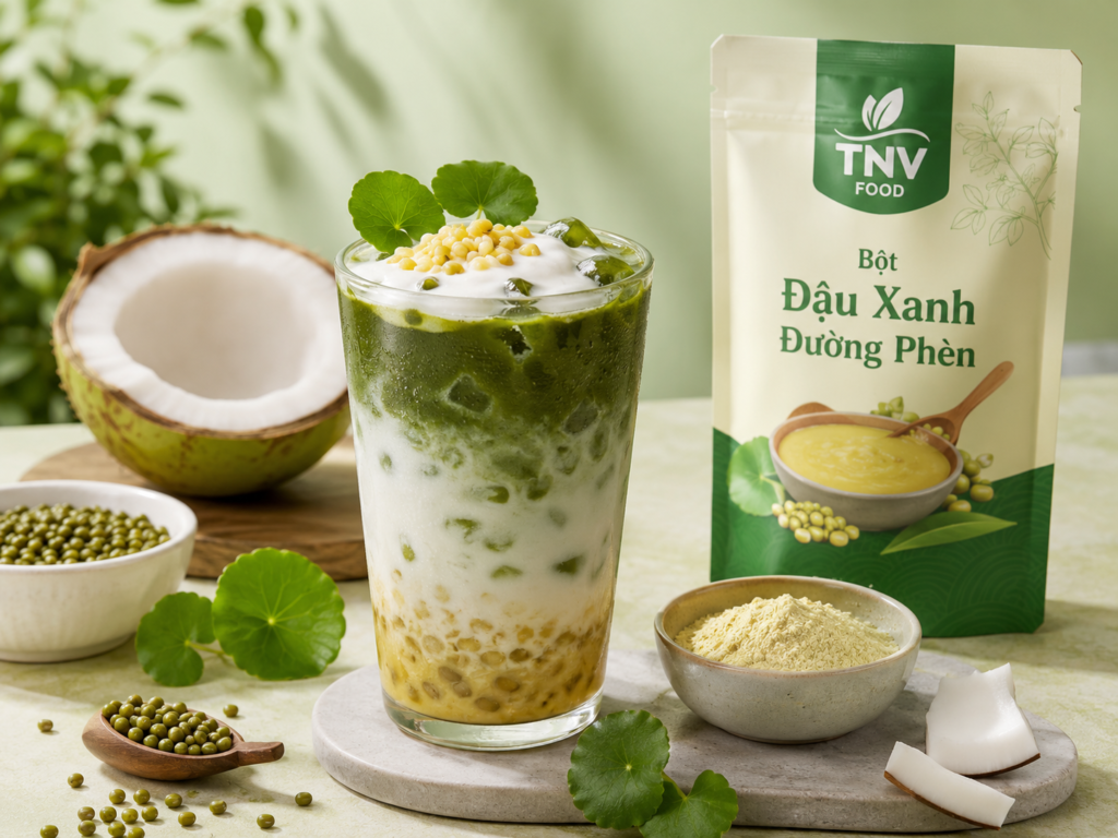 Bột đậu xanh đường phèn hình minh họa rau má đậu xanh sữa dừa tnv food