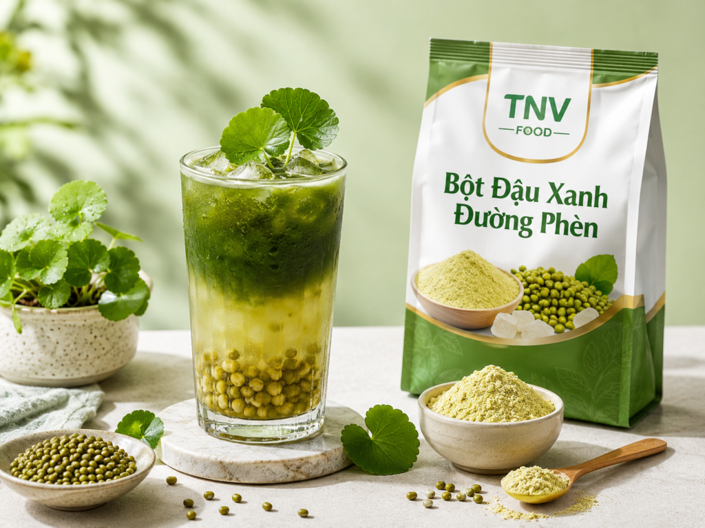 Bột đậu xanh đường phèn hình minh họa rau má đậu xanh với bột rau má tnv food 1